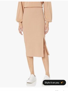 The Drop - Veronique High-Waist Slit Midi Skirt - Praline